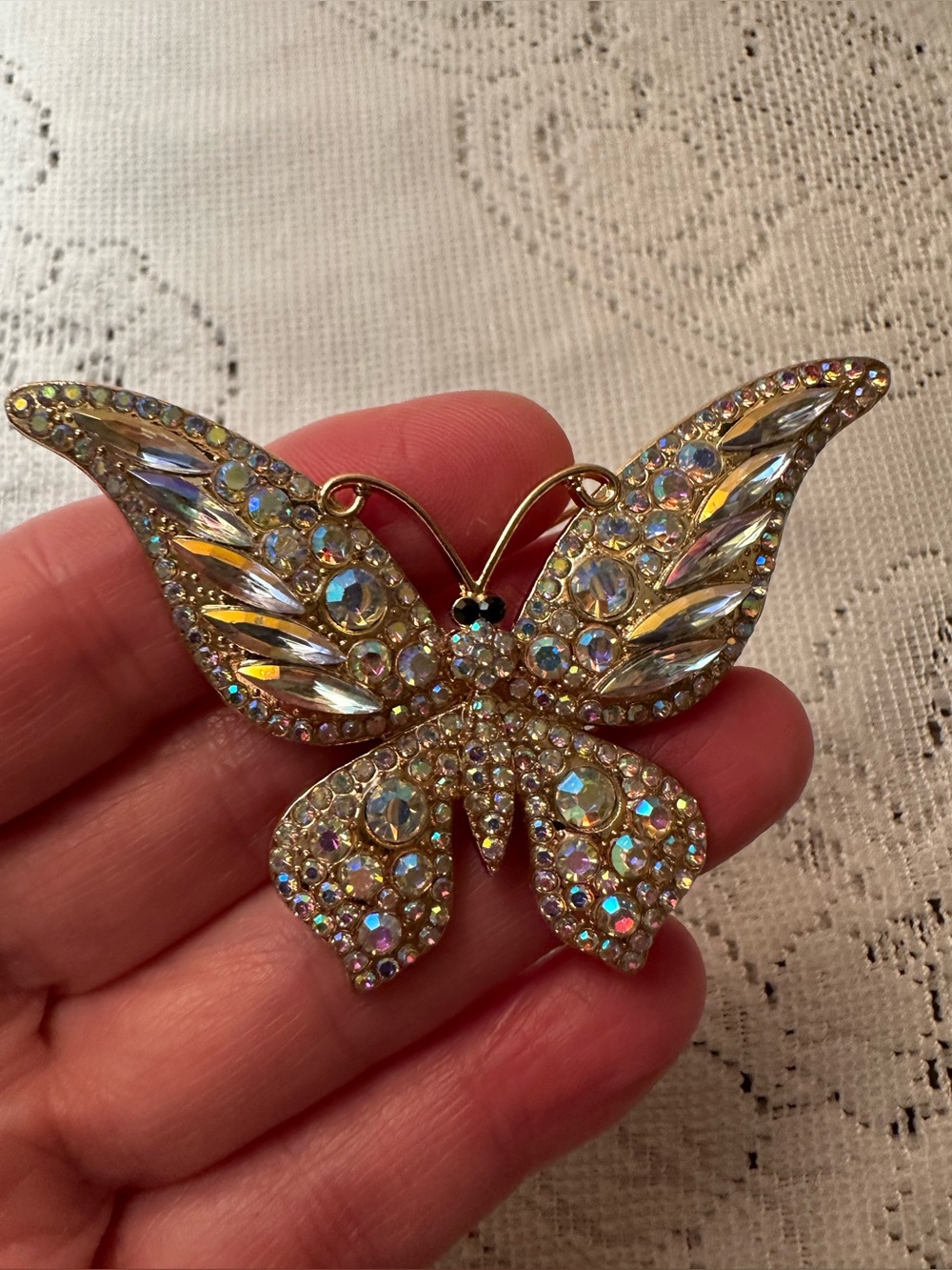 Butterfly Brooch - Iridescent Rhinestones - Picture 3 of 5